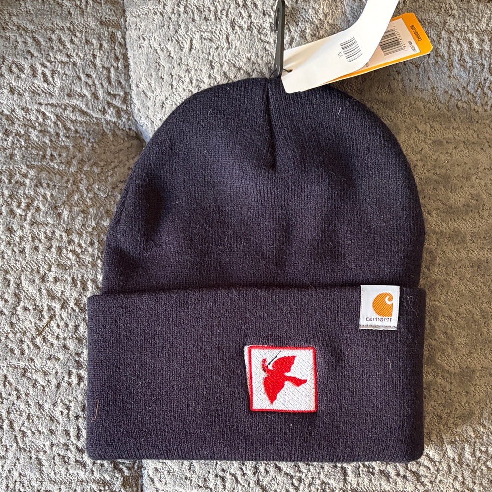 Carhartt Navy Beanie with Red Patch
